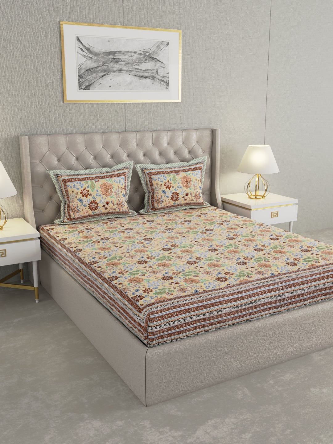 Pure Organic Cotton Bedsheet Hand Block Printed King Size with Pillow Covers 240 TC 90X108 inches