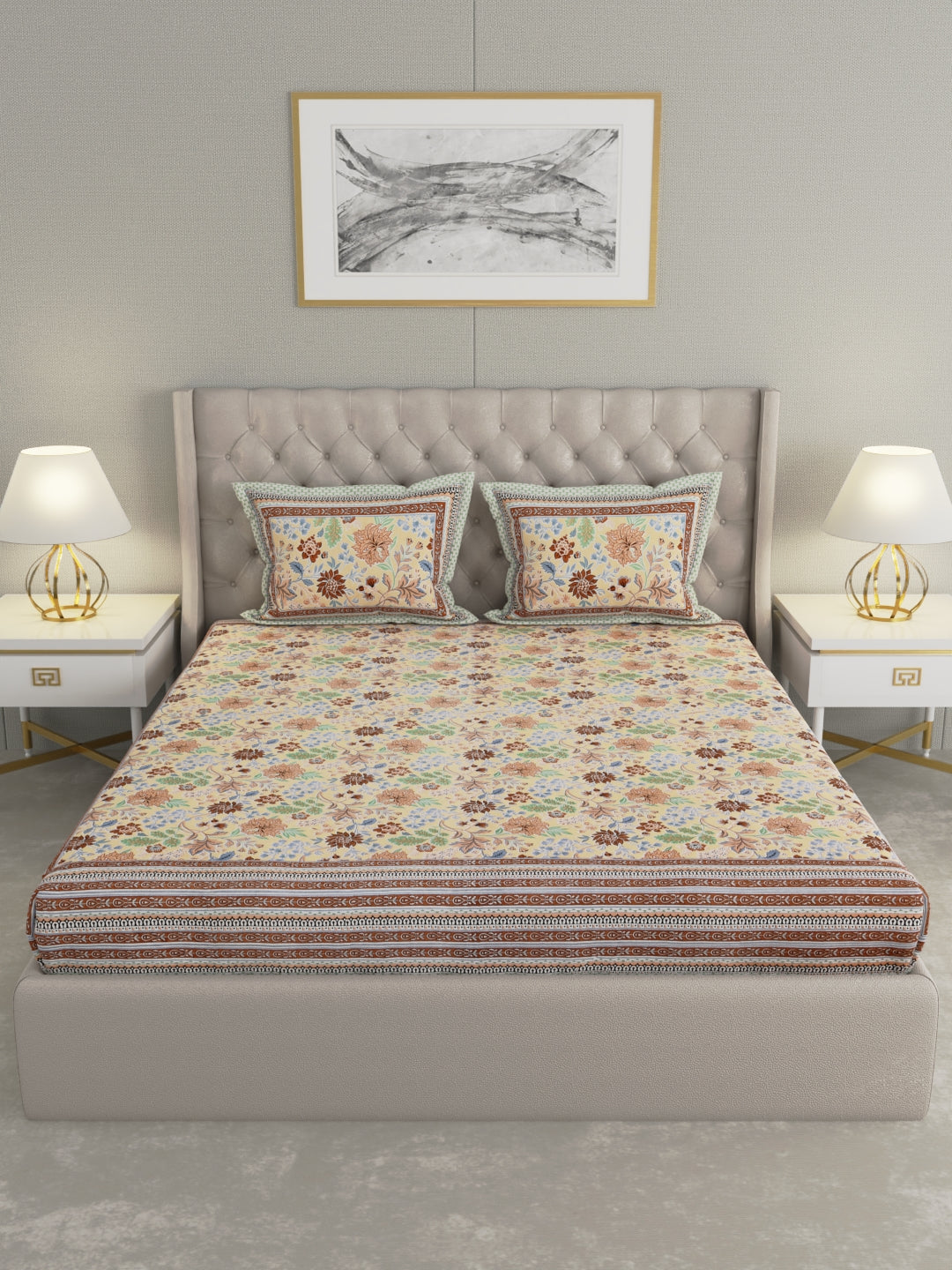 Pure Organic Cotton Bedsheet Hand Block Printed King Size with Pillow Covers 240 TC 90X108 inches