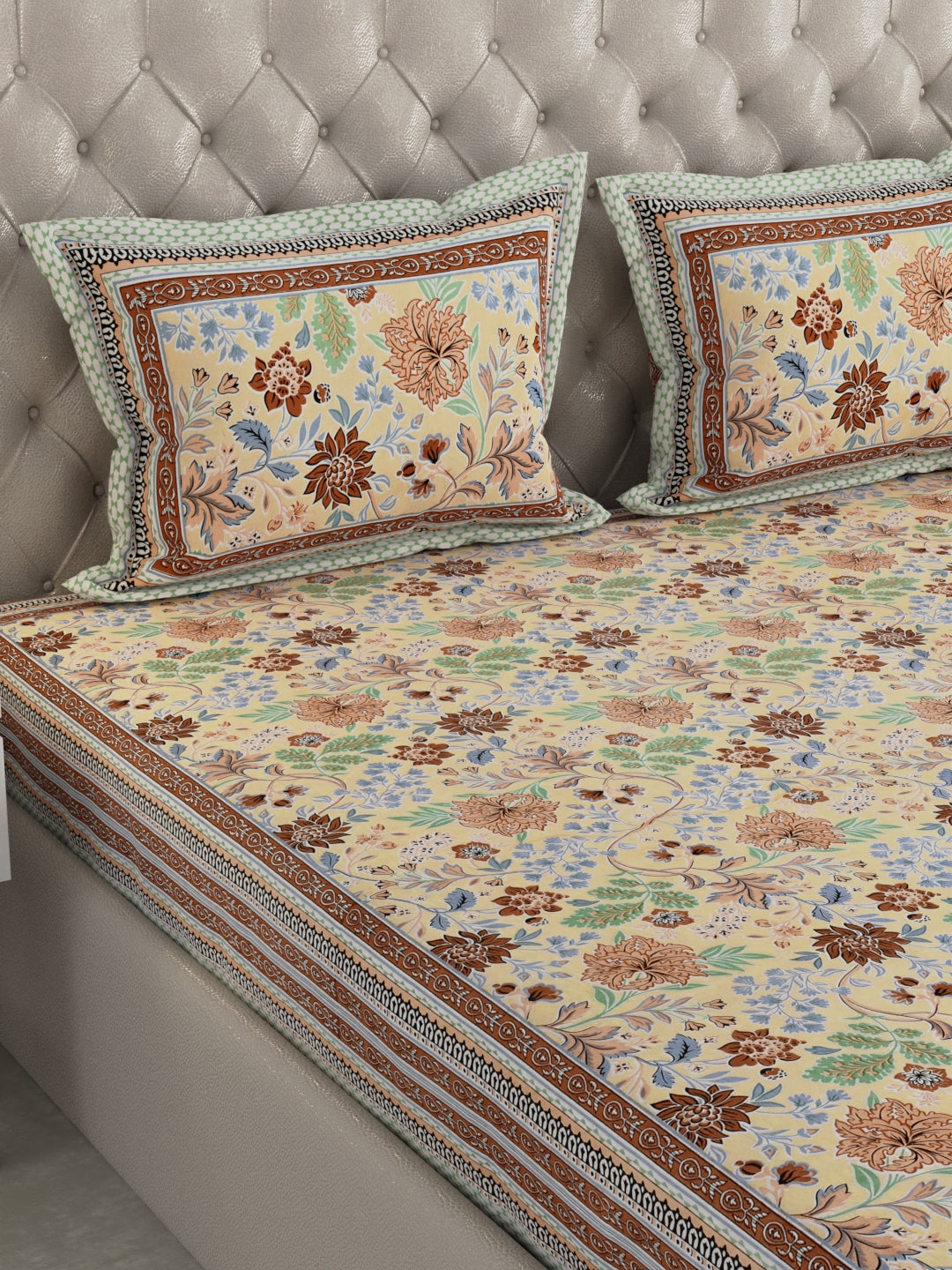 Pure Organic Cotton Bedsheet Hand Block Printed King Size with Pillow Covers 240 TC 90X108 inches