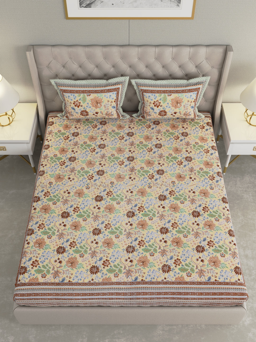 Pure Organic Cotton Bedsheet Hand Block Printed King Size with Pillow Covers 240 TC 90X108 inches