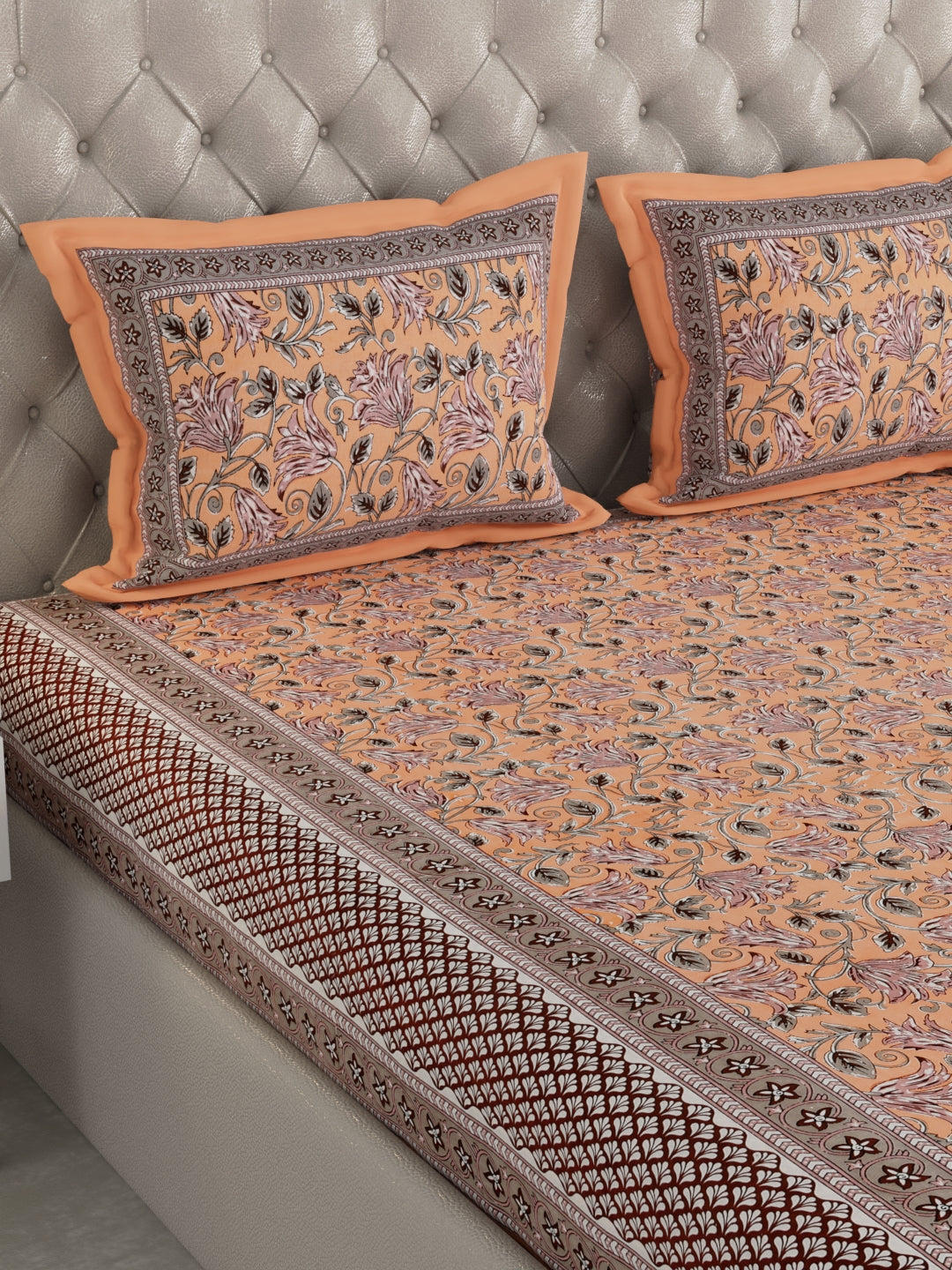 Pure Organic Cotton Bedsheet Hand Block Printed King Size with Pillow Covers 240 TC 90X108 inches