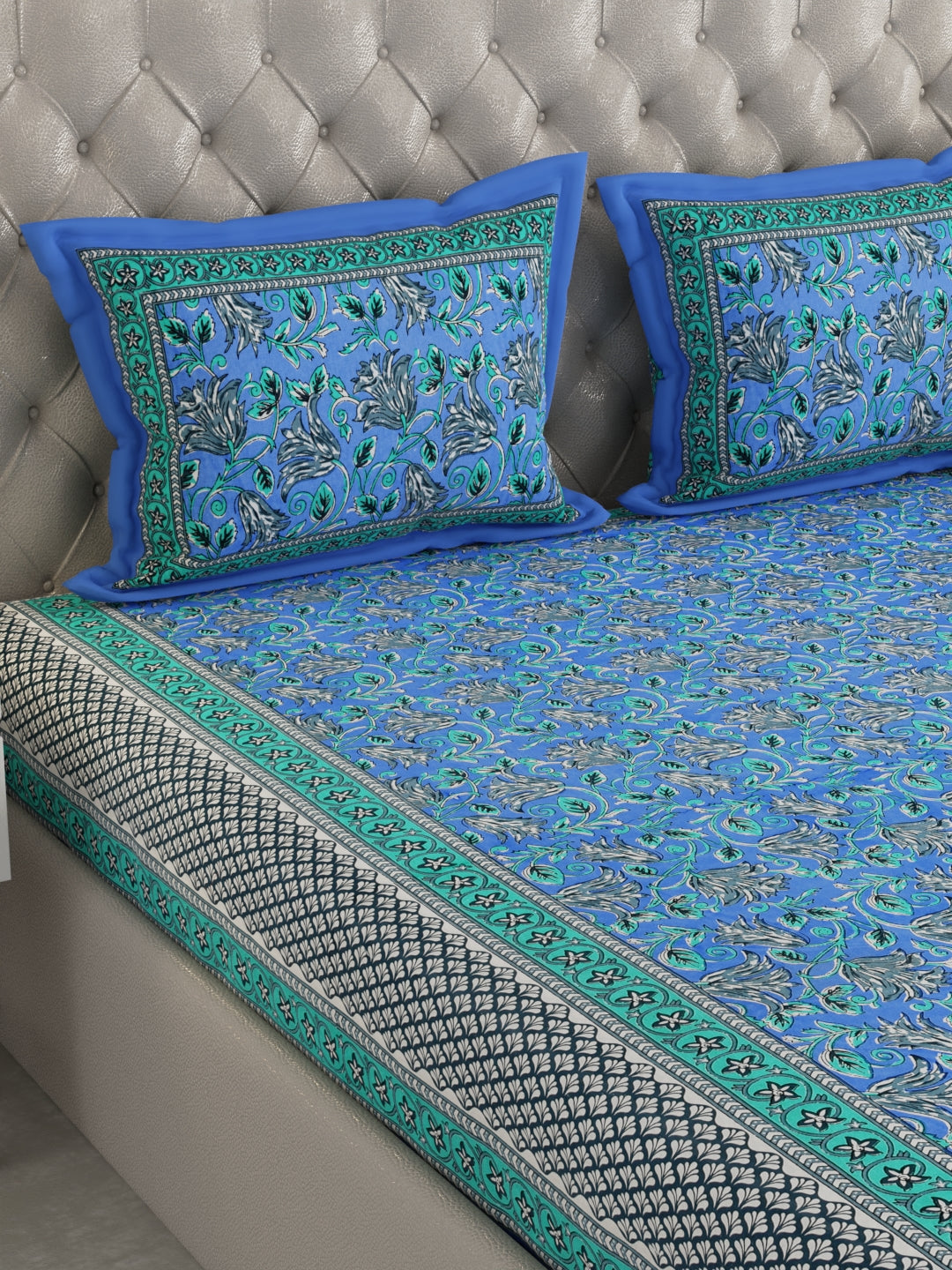 Pure Organic Cotton Bedsheet Hand Block Printed King Size with Pillow Covers 240 TC 90X108 inches