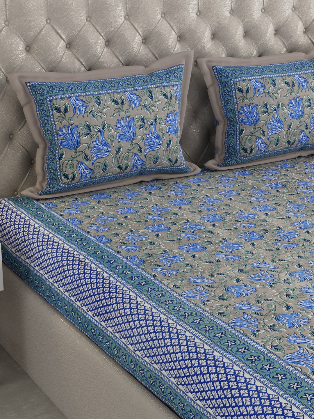 Pure Organic Cotton Bedsheet Hand Block Printed King Size with Pillow Covers 240 TC 90X108 inches