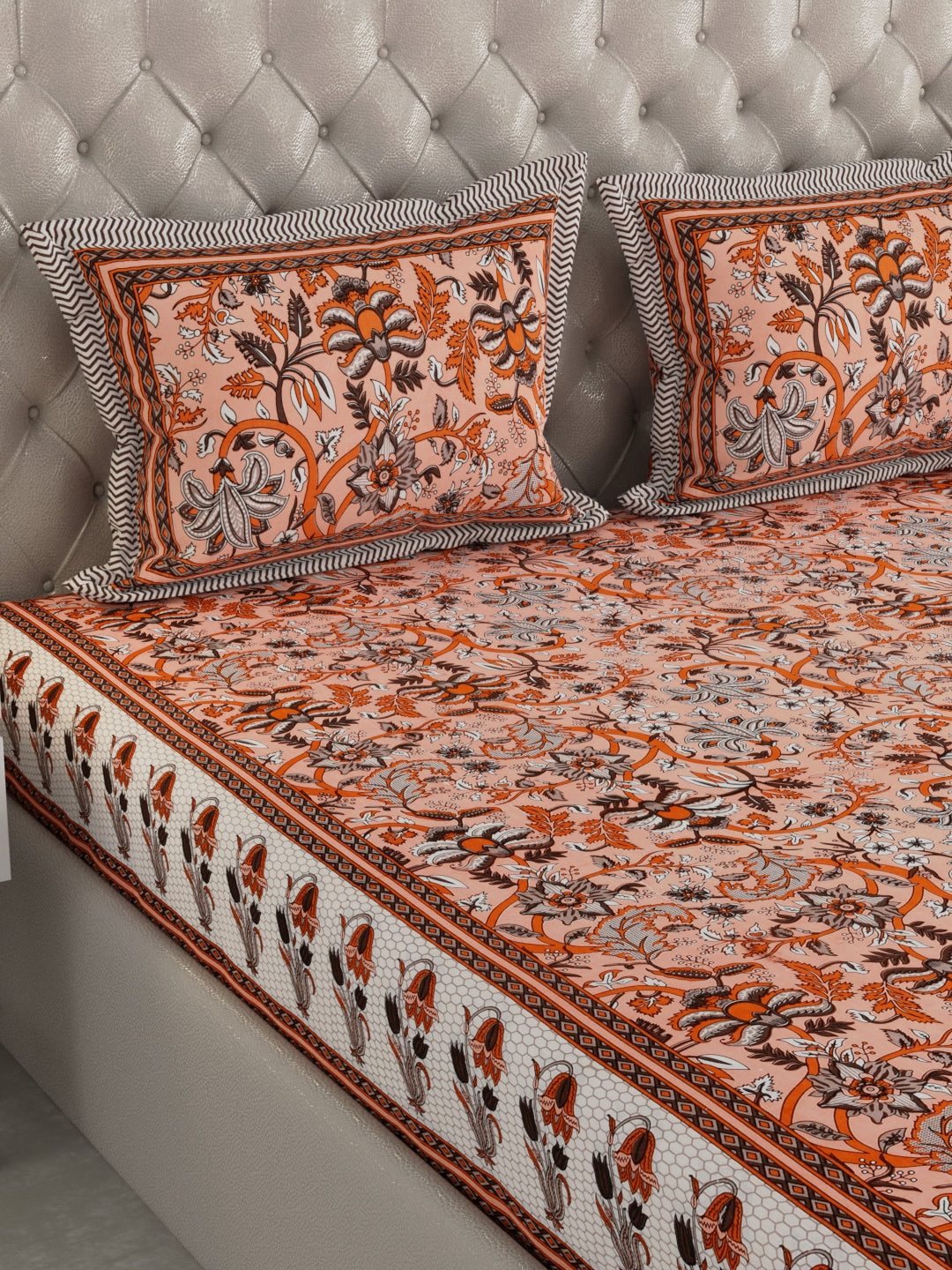 Pure Organic Cotton Bedsheet Hand Block Printed King Size with Pillow Covers 240 TC 90X108 inches