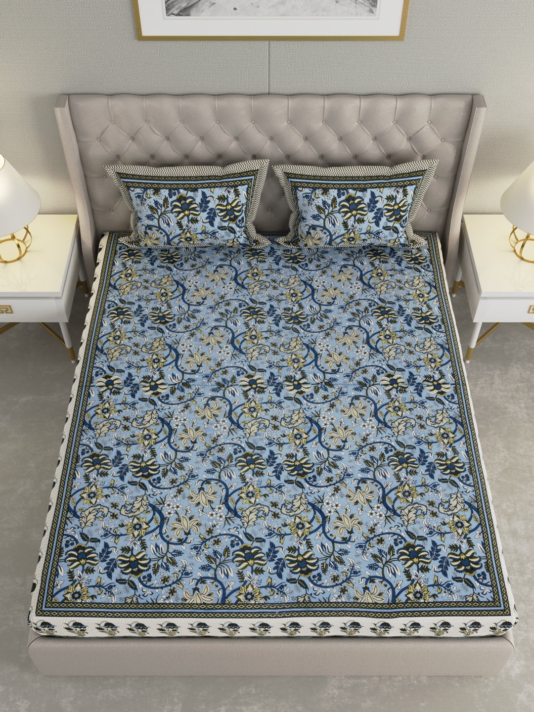 Pure Organic Cotton Bedsheet Hand Block Printed King Size with Pillow Covers 240 TC 90X108 inches