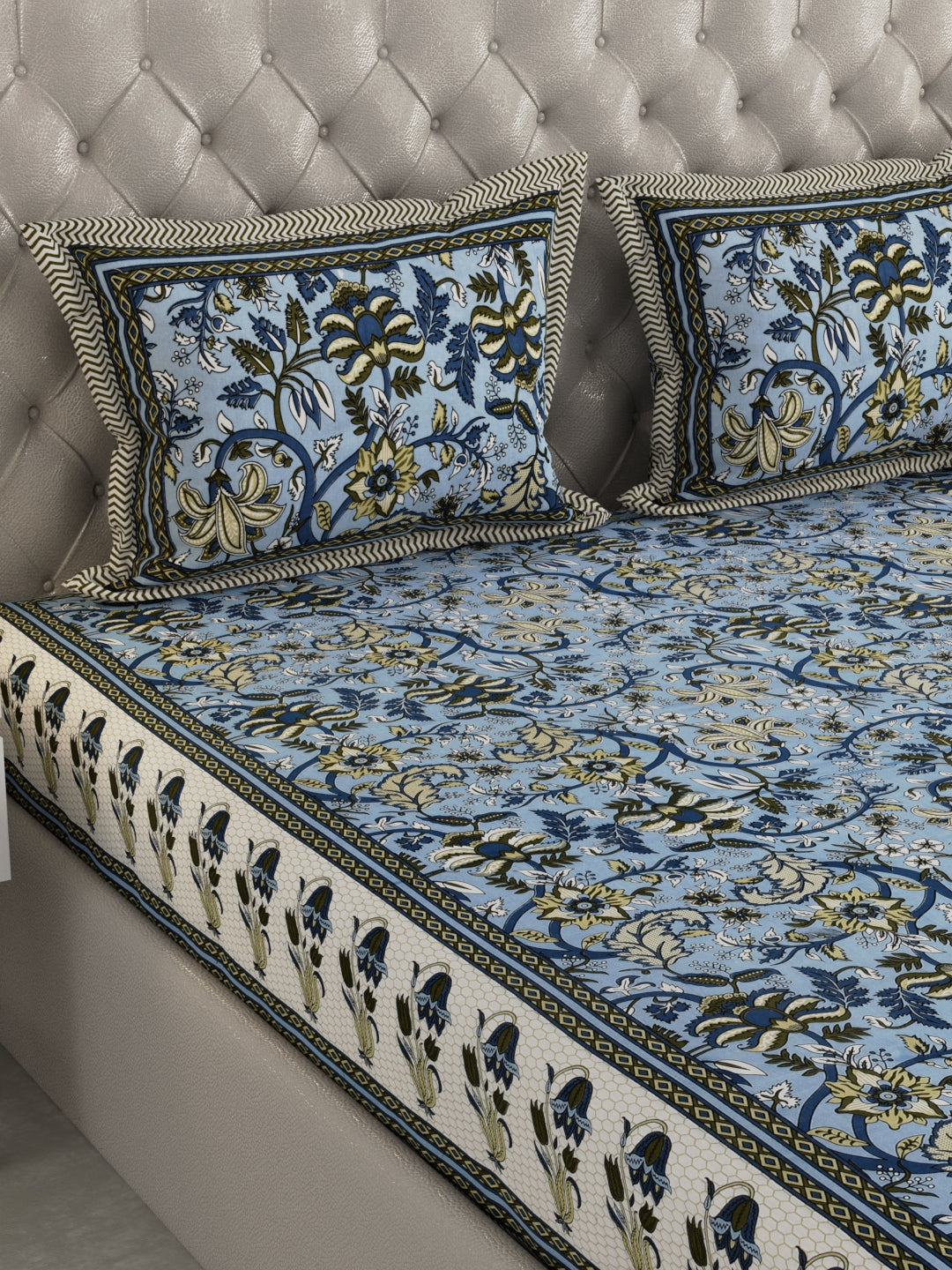 Pure Organic Cotton Bedsheet Hand Block Printed King Size with Pillow Covers 240 TC 90X108 inches
