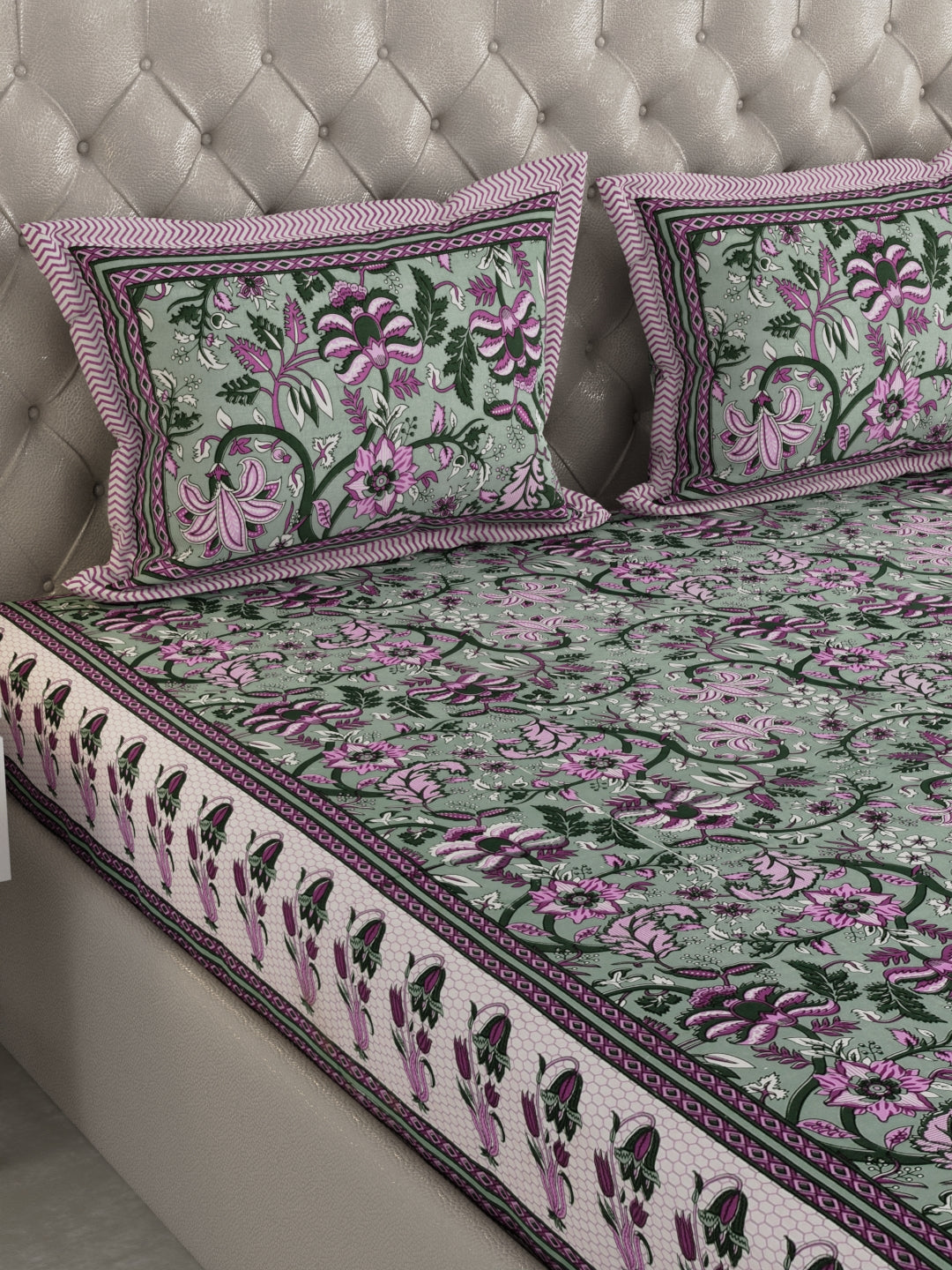 Pure Organic Cotton Bedsheet Hand Block Printed King Size with Pillow Covers 240 TC 90X108 inches