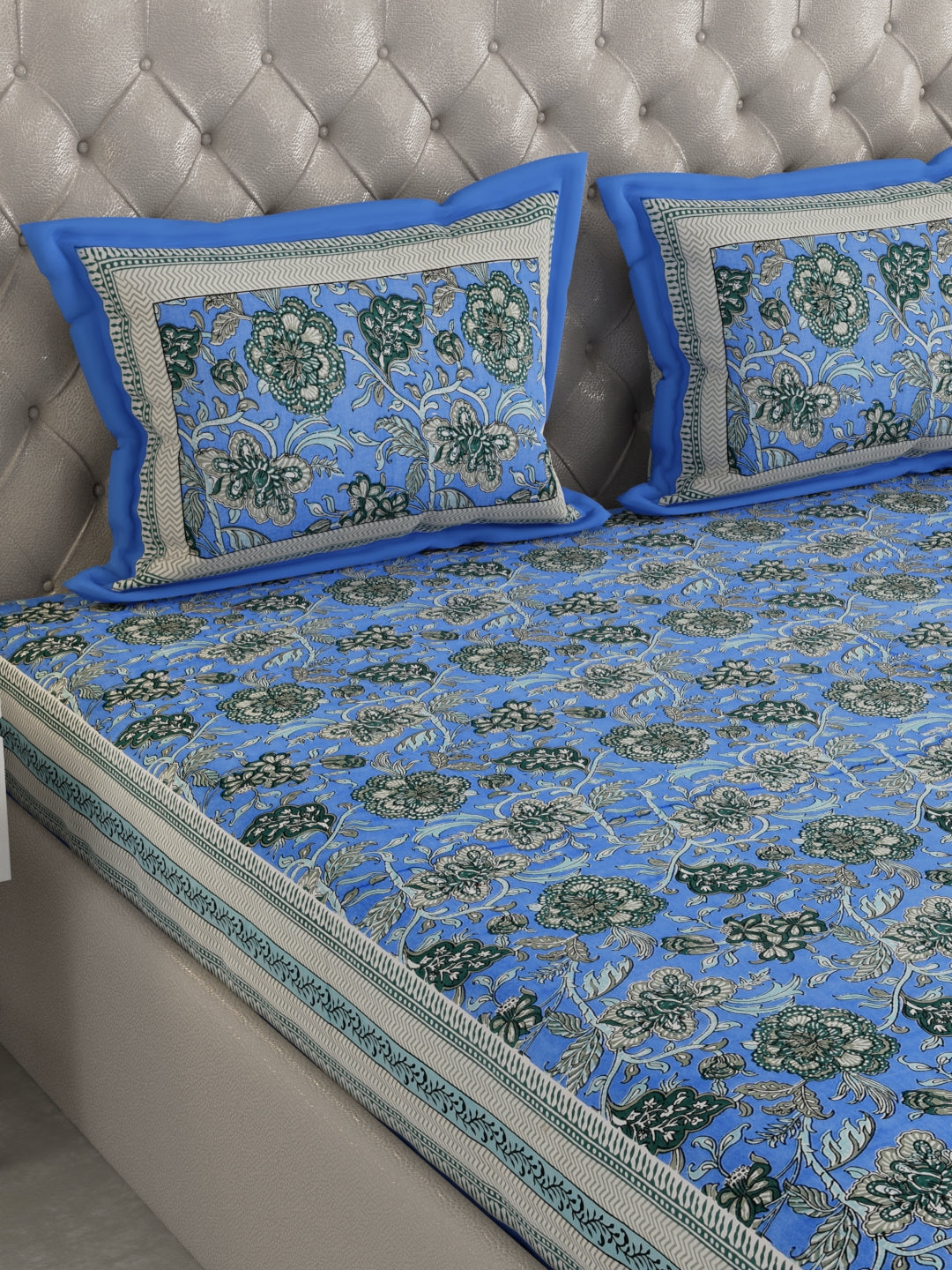 Pure Organic Cotton Bedsheet Hand Block Printed King Size with Pillow Covers 240 TC 90X108 inches