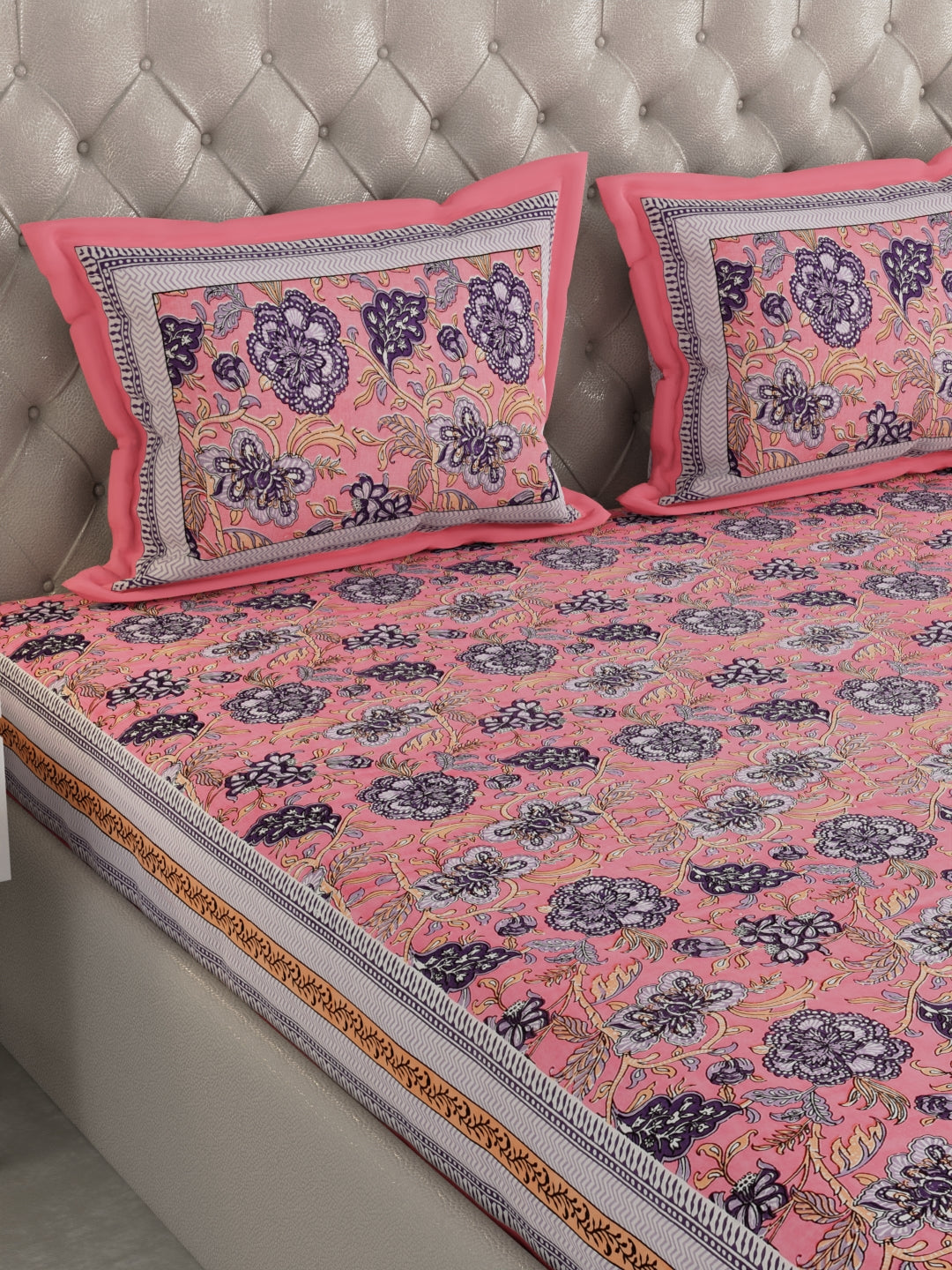 Pure Organic Cotton Bedsheet Hand Block Printed King Size with Pillow Covers 240 TC 90X108 inches