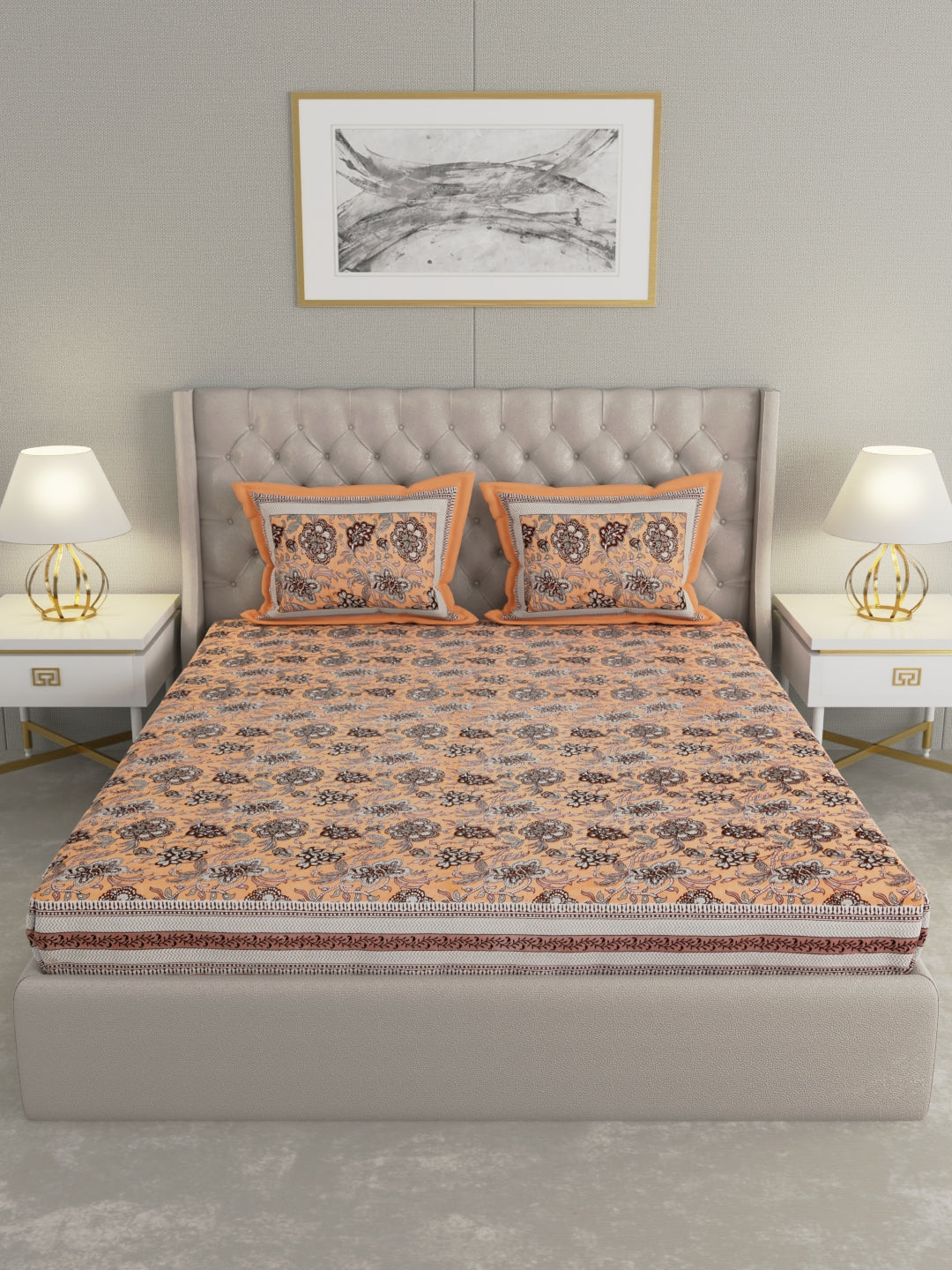 Pure Organic Cotton Bedsheet Hand Block Printed King Size with Pillow Covers 240 TC 90X108 inches
