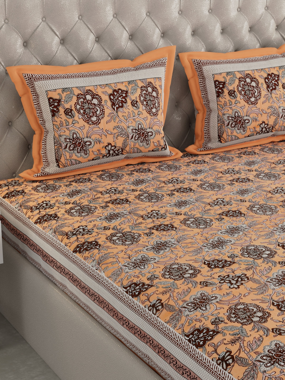 Pure Organic Cotton Bedsheet Hand Block Printed King Size with Pillow Covers 240 TC 90X108 inches