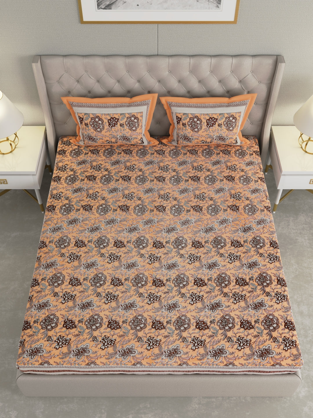 Pure Organic Cotton Bedsheet Hand Block Printed King Size with Pillow Covers 240 TC 90X108 inches