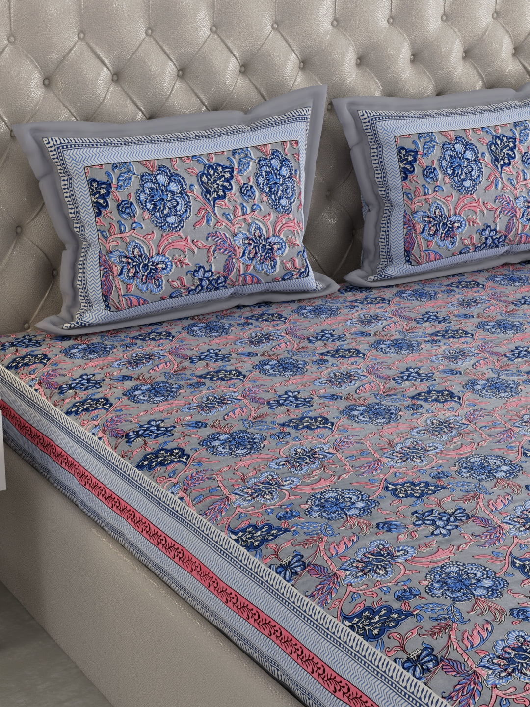 Pure Organic Cotton Bedsheet Hand Block Printed King Size with Pillow Covers 240 TC 90X108 inches
