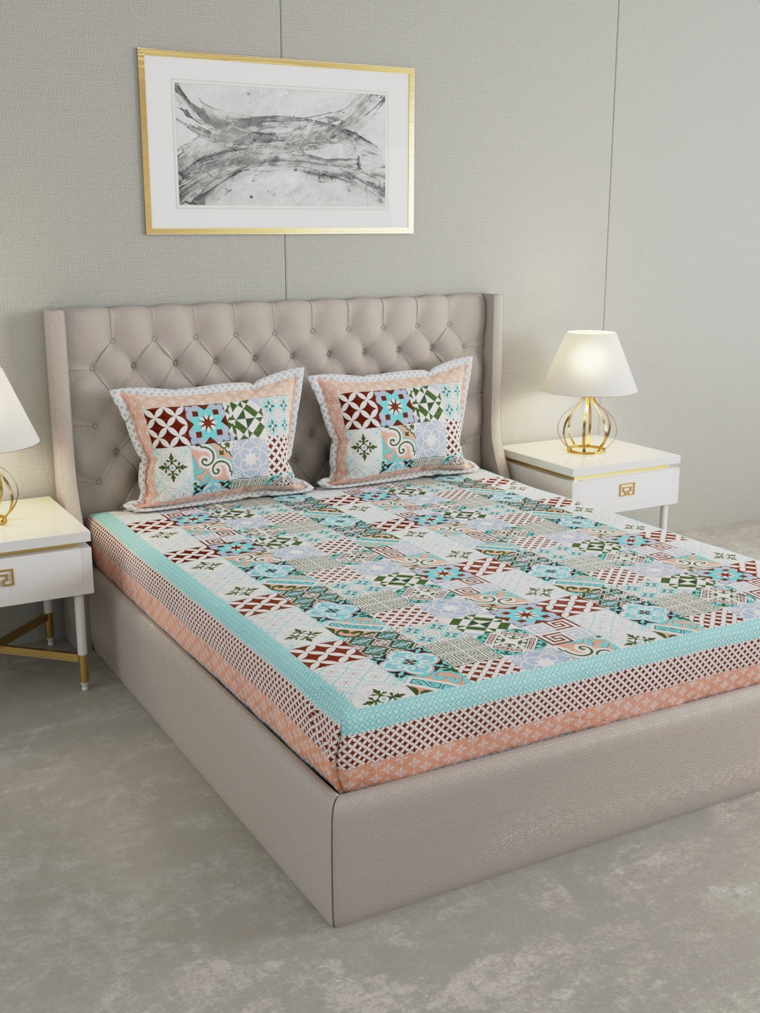 Pure Organic Cotton Bedsheet Hand Block Printed King Size with Pillow Covers 240 TC 90X108 inches