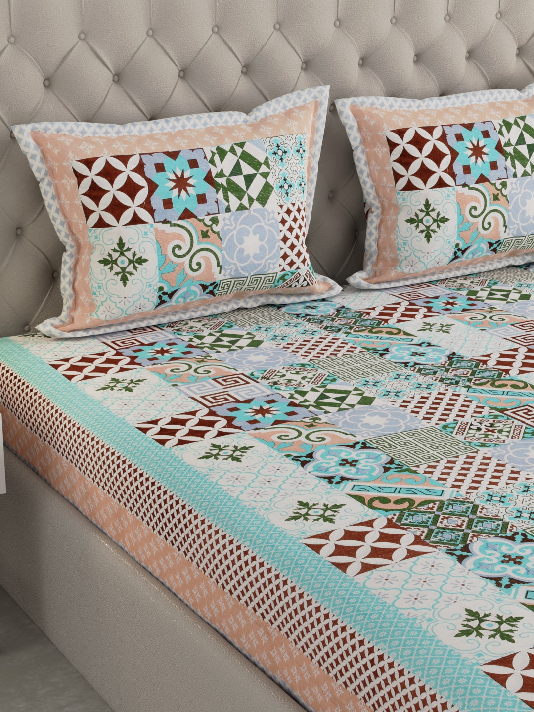 Pure Organic Cotton Bedsheet Hand Block Printed King Size with Pillow Covers 240 TC 90X108 inches
