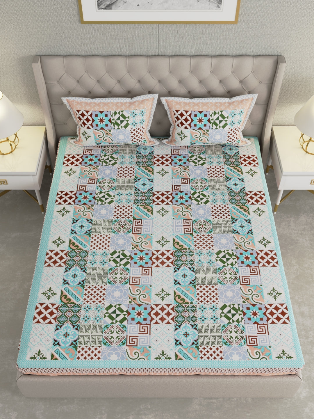 Pure Organic Cotton Bedsheet Hand Block Printed King Size with Pillow Covers 240 TC 90X108 inches