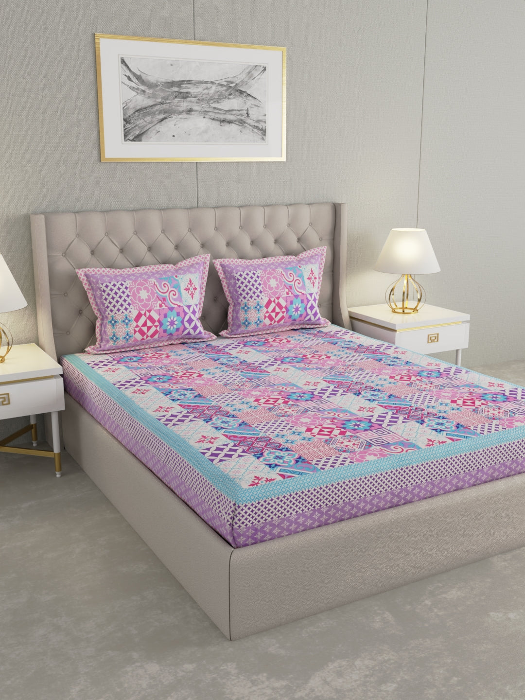 Pure Organic Cotton Bedsheet Hand Block Printed King Size with Pillow Covers 240 TC 90X108 inches