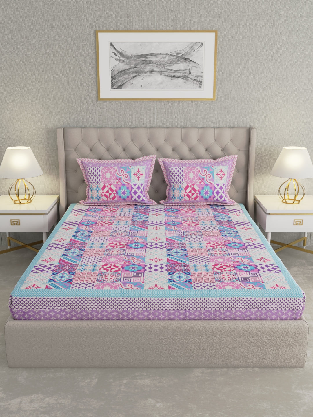 Pure Organic Cotton Bedsheet Hand Block Printed King Size with Pillow Covers 240 TC 90X108 inches
