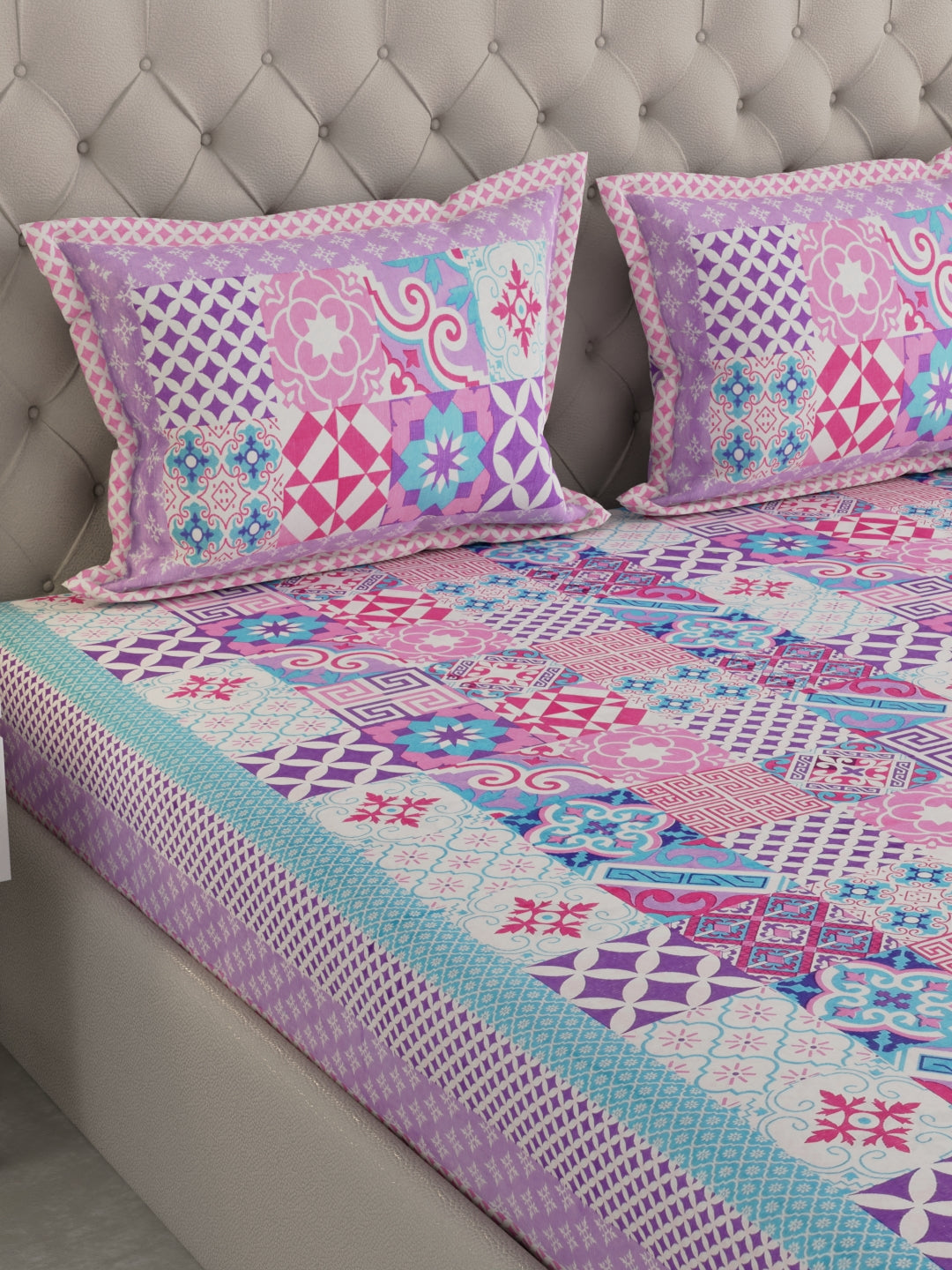 Pure Organic Cotton Bedsheet Hand Block Printed King Size with Pillow Covers 240 TC 90X108 inches