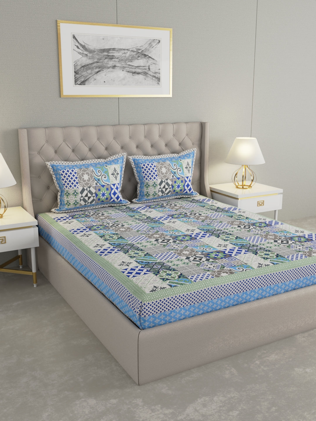 Pure Organic Cotton Bedsheet Hand Block Printed King Size with Pillow Covers 240 TC 90X108 inches