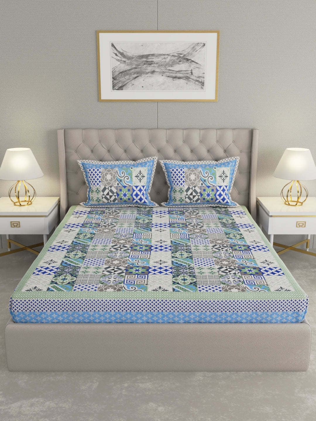 Pure Organic Cotton Bedsheet Hand Block Printed King Size with Pillow Covers 240 TC 90X108 inches