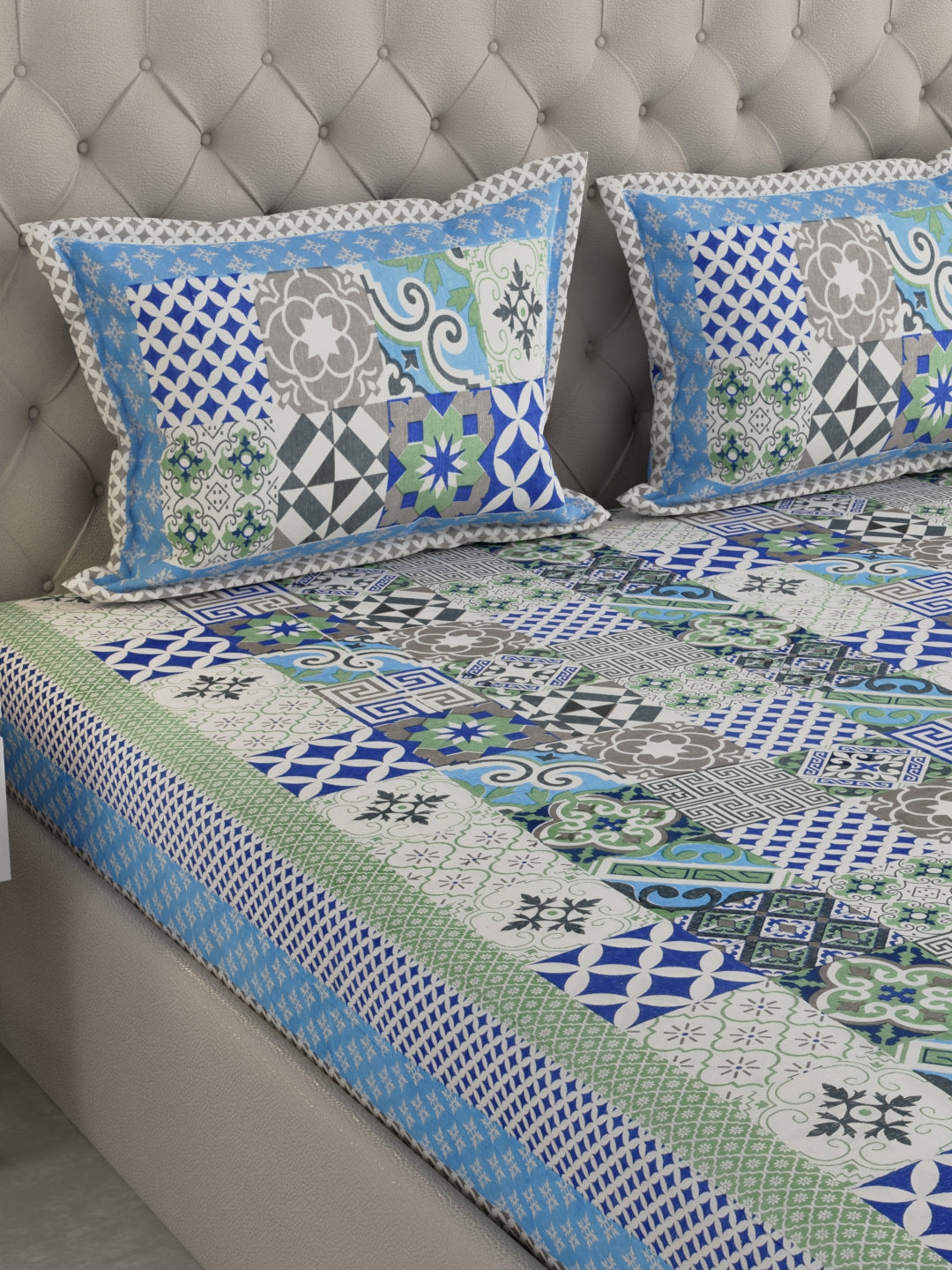 Pure Organic Cotton Bedsheet Hand Block Printed King Size with Pillow Covers 240 TC 90X108 inches