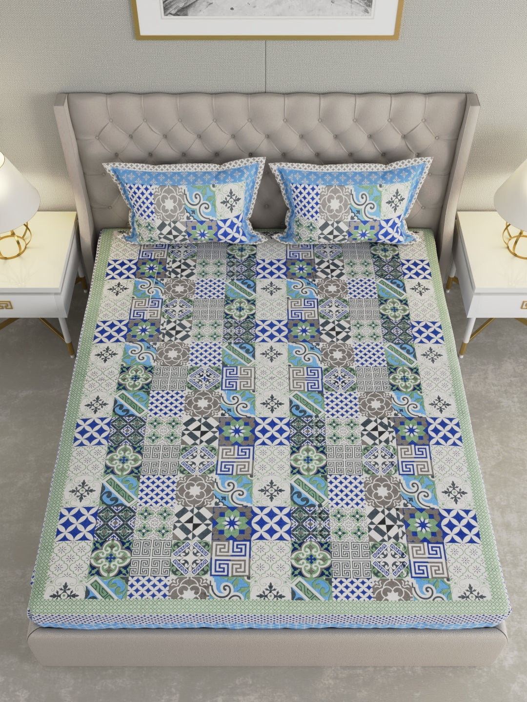 Pure Organic Cotton Bedsheet Hand Block Printed King Size with Pillow Covers 240 TC 90X108 inches