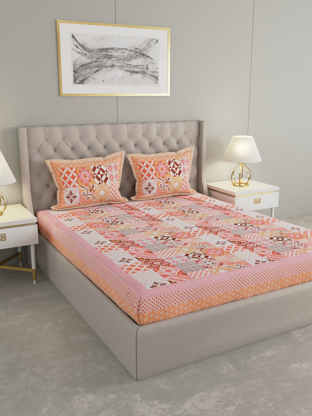 Pure Organic Cotton Bedsheet Hand Block Printed King Size with Pillow Covers 240 TC 90X108 inches