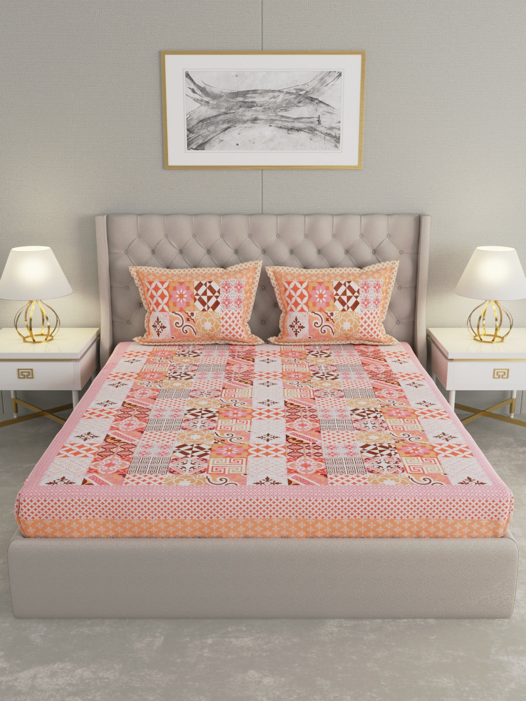 Pure Organic Cotton Bedsheet Hand Block Printed King Size with Pillow Covers 240 TC 90X108 inches