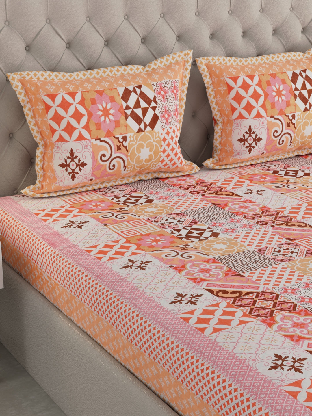 Pure Organic Cotton Bedsheet Hand Block Printed King Size with Pillow Covers 240 TC 90X108 inches