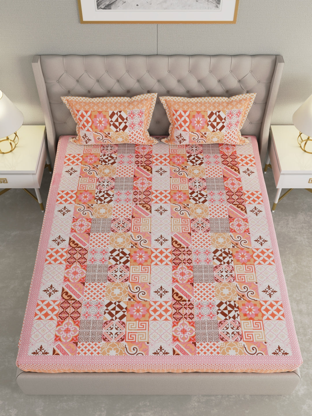 Pure Organic Cotton Bedsheet Hand Block Printed King Size with Pillow Covers 240 TC 90X108 inches