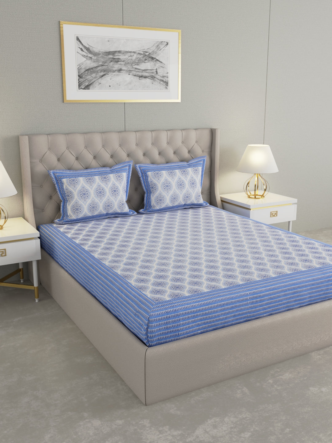 Pure Organic Cotton Bedsheet Hand Block Printed King Size with Pillow Covers 240 TC 90X108 inches