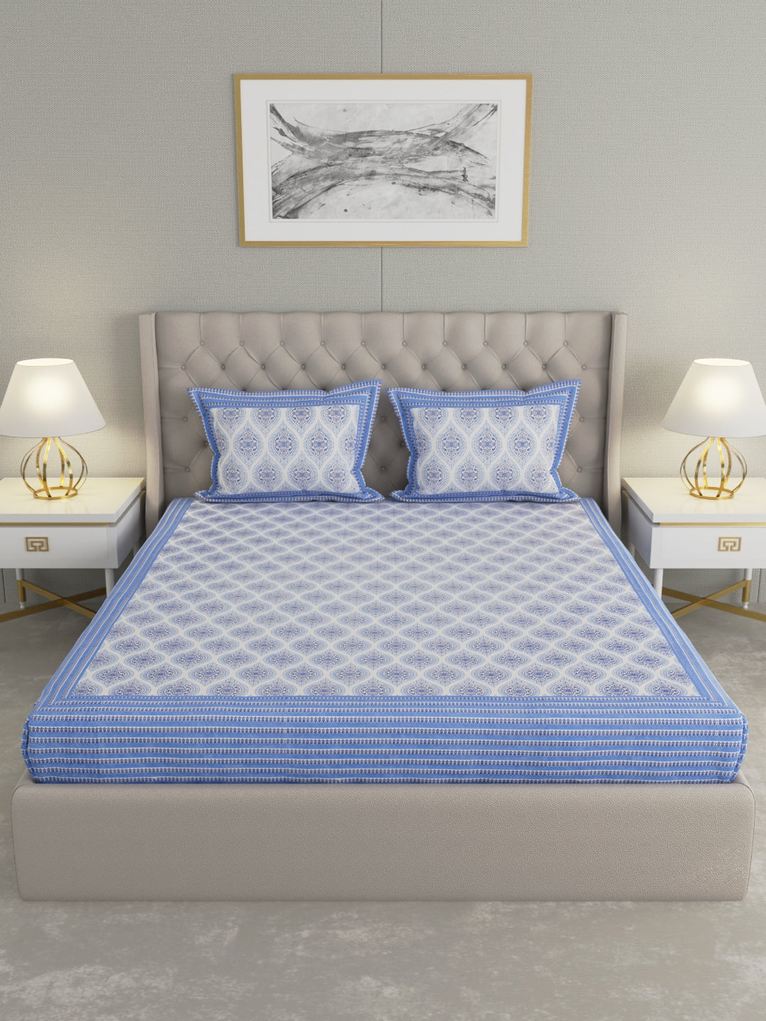Pure Organic Cotton Bedsheet Hand Block Printed King Size with Pillow Covers 240 TC 90X108 inches