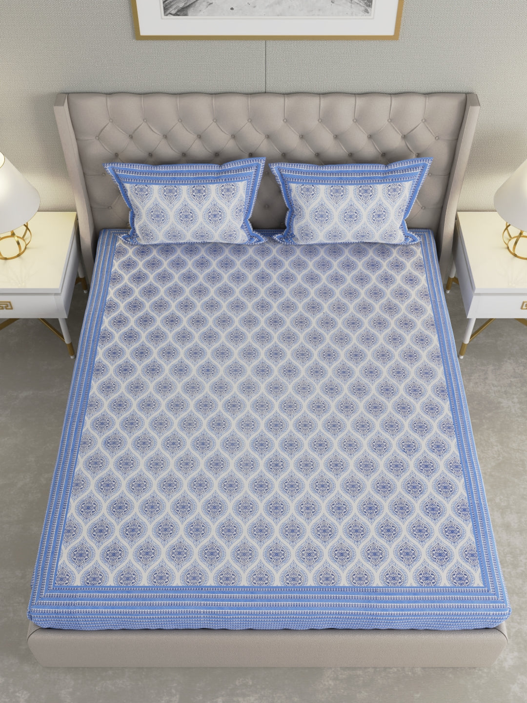 Pure Organic Cotton Bedsheet Hand Block Printed King Size with Pillow Covers 240 TC 90X108 inches
