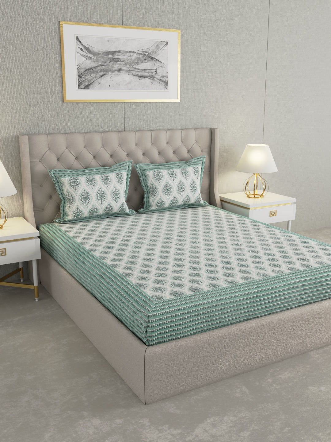 Pure Organic Cotton Bedsheet Hand Block Printed King Size with Pillow Covers 240 TC 90X108 inches