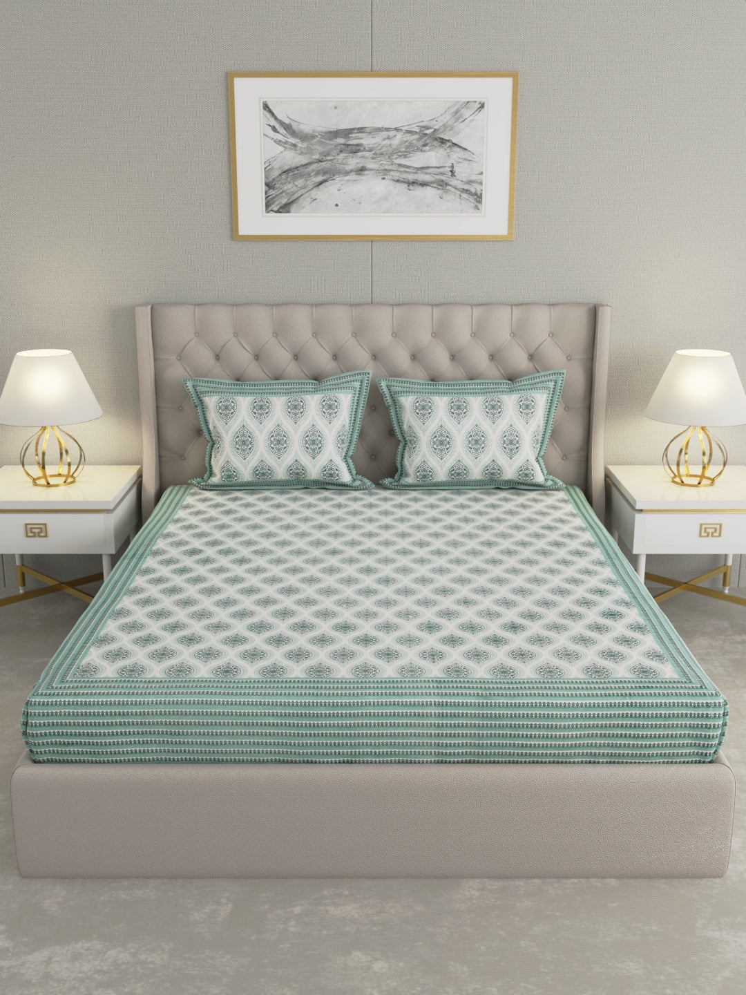 Pure Organic Cotton Bedsheet Hand Block Printed King Size with Pillow Covers 240 TC 90X108 inches