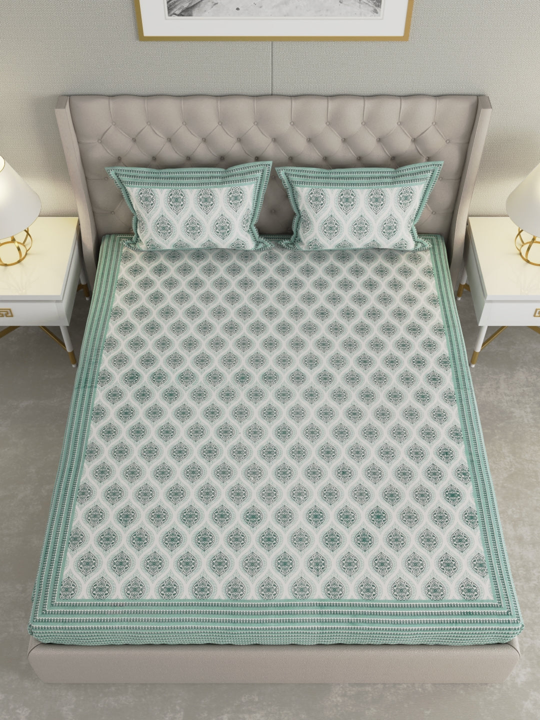 Pure Organic Cotton Bedsheet Hand Block Printed King Size with Pillow Covers 240 TC 90X108 inches