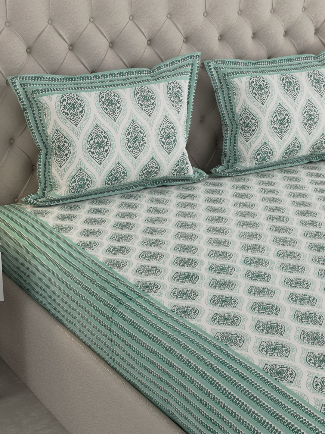 Pure Organic Cotton Bedsheet Hand Block Printed King Size with Pillow Covers 240 TC 90X108 inches