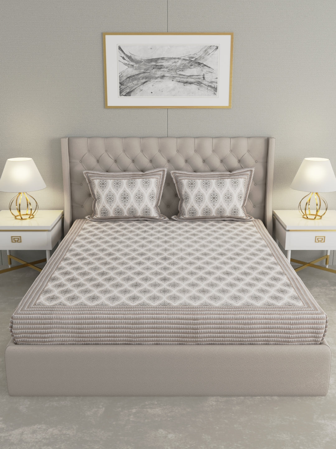 Pure Organic Cotton Bedsheet Hand Block Printed King Size with Pillow Covers 240 TC 90X108 inches