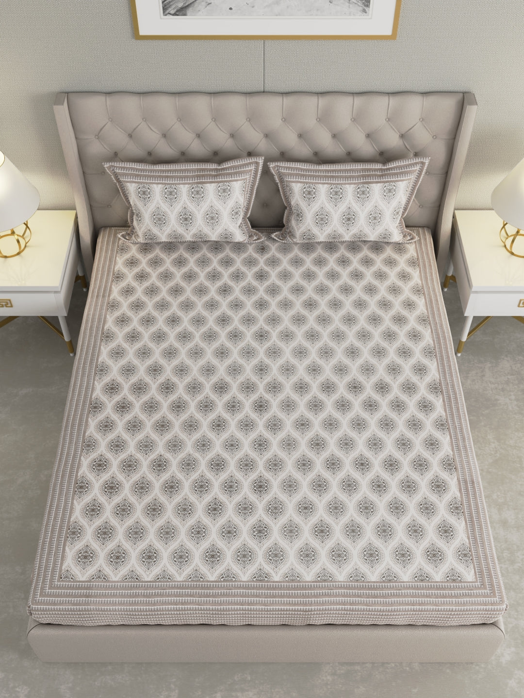 Pure Organic Cotton Bedsheet Hand Block Printed King Size with Pillow Covers 240 TC 90X108 inches