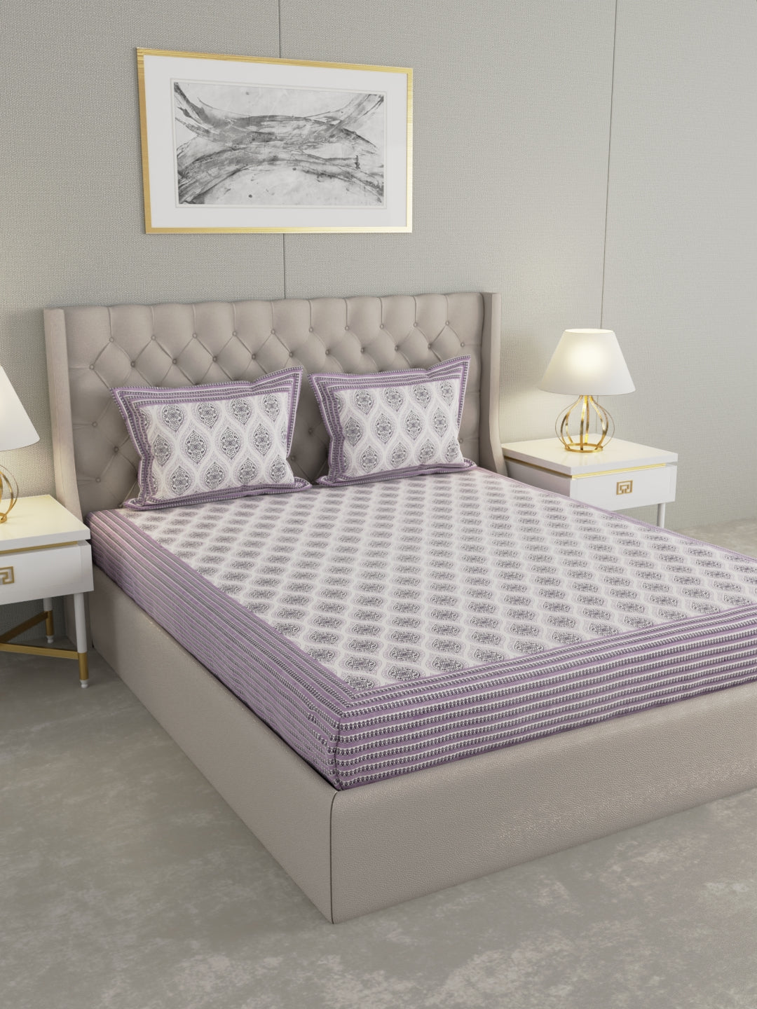 Pure Organic Cotton Bedsheet Hand Block Printed King Size with Pillow Covers 240 TC 90X108 inches