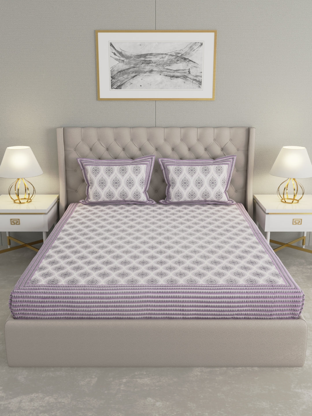 Pure Organic Cotton Bedsheet Hand Block Printed King Size with Pillow Covers 240 TC 90X108 inches