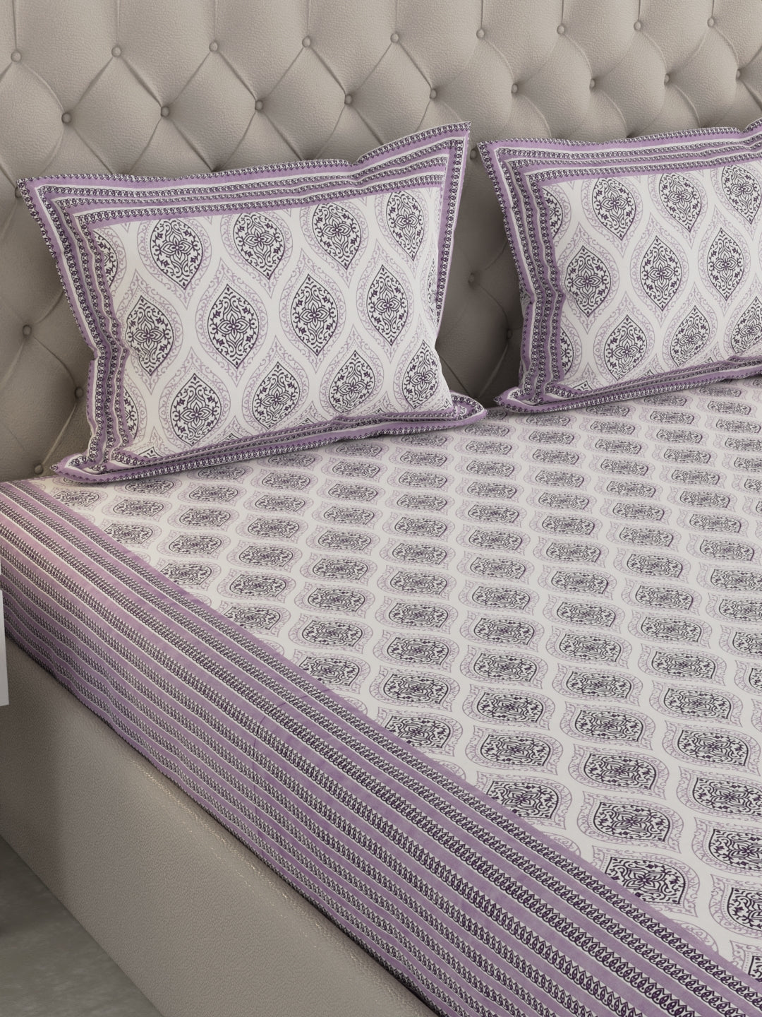 Pure Organic Cotton Bedsheet Hand Block Printed King Size with Pillow Covers 240 TC 90X108 inches