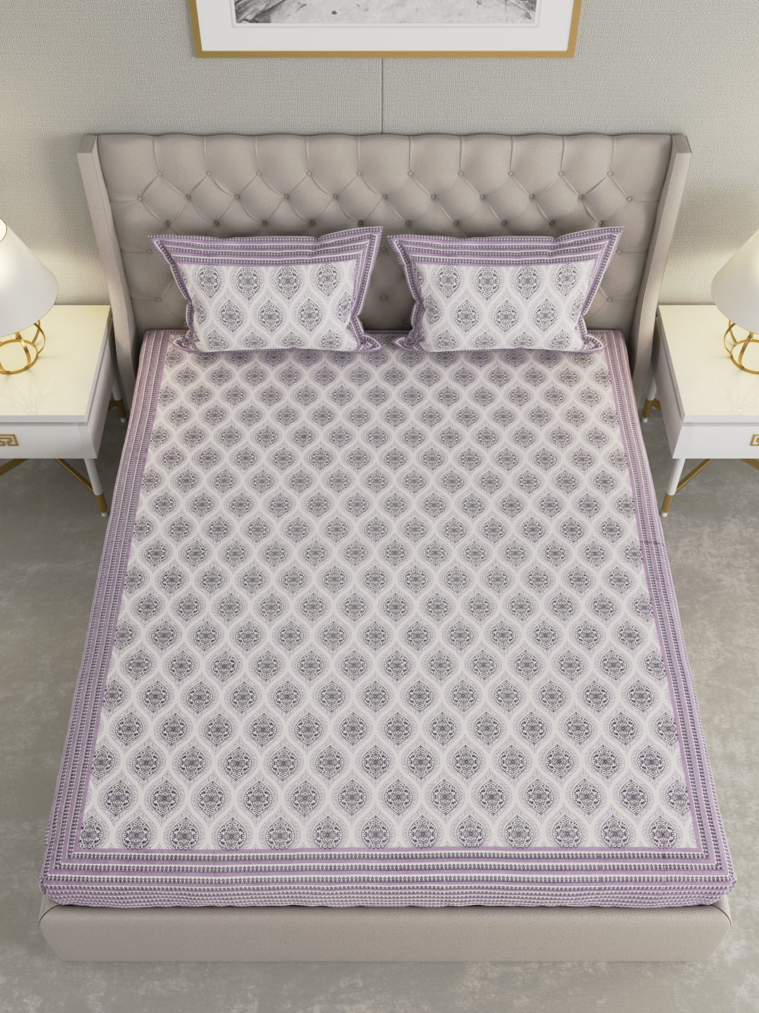 Pure Organic Cotton Bedsheet Hand Block Printed King Size with Pillow Covers 240 TC 90X108 inches