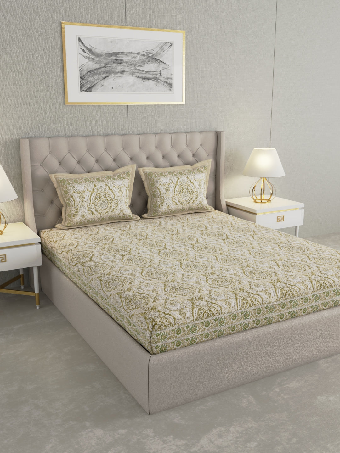 Pure Organic Cotton Bedsheet Hand Block Printed King Size with Pillow Covers 240 TC 90X108 inches