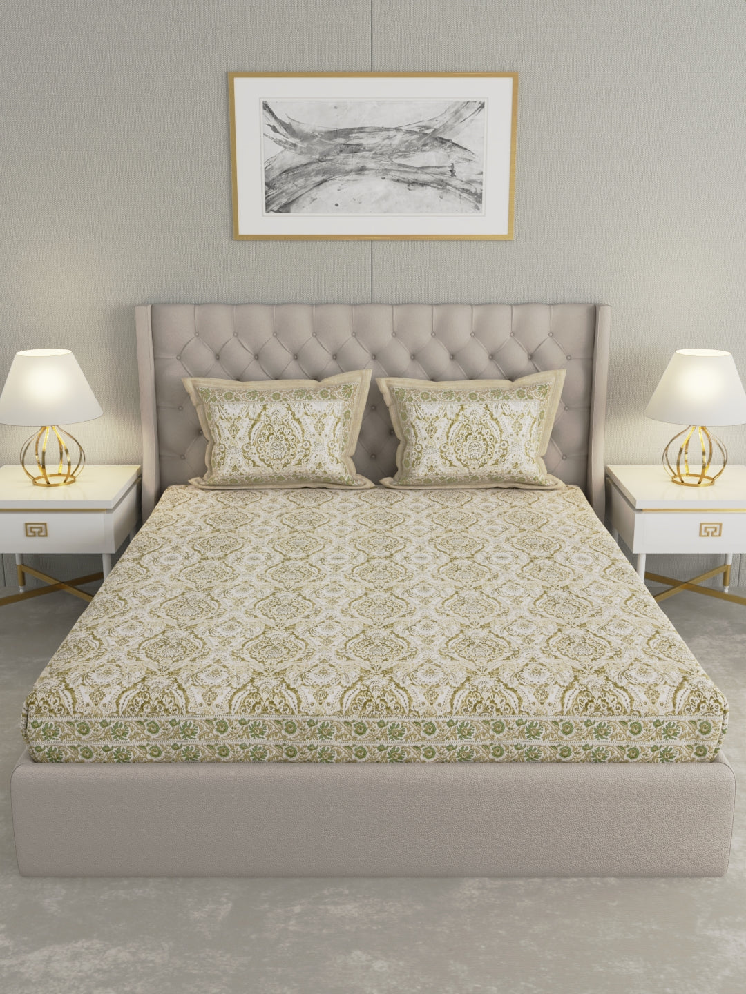 Pure Organic Cotton Bedsheet Hand Block Printed King Size with Pillow Covers 240 TC 90X108 inches