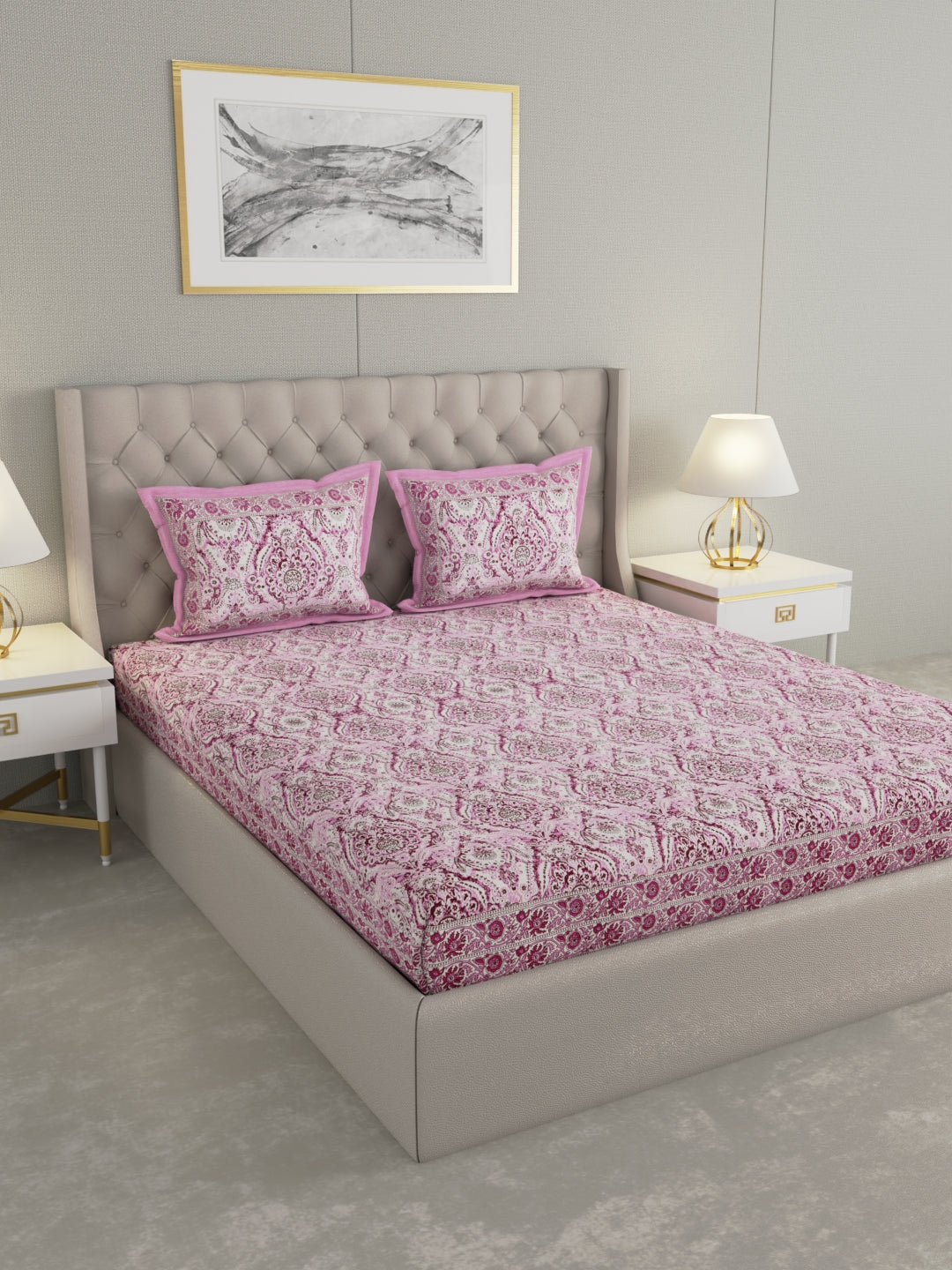 Pure Organic Cotton Bedsheet Hand Block Printed King Size with Pillow Covers 240 TC 90X108 inches