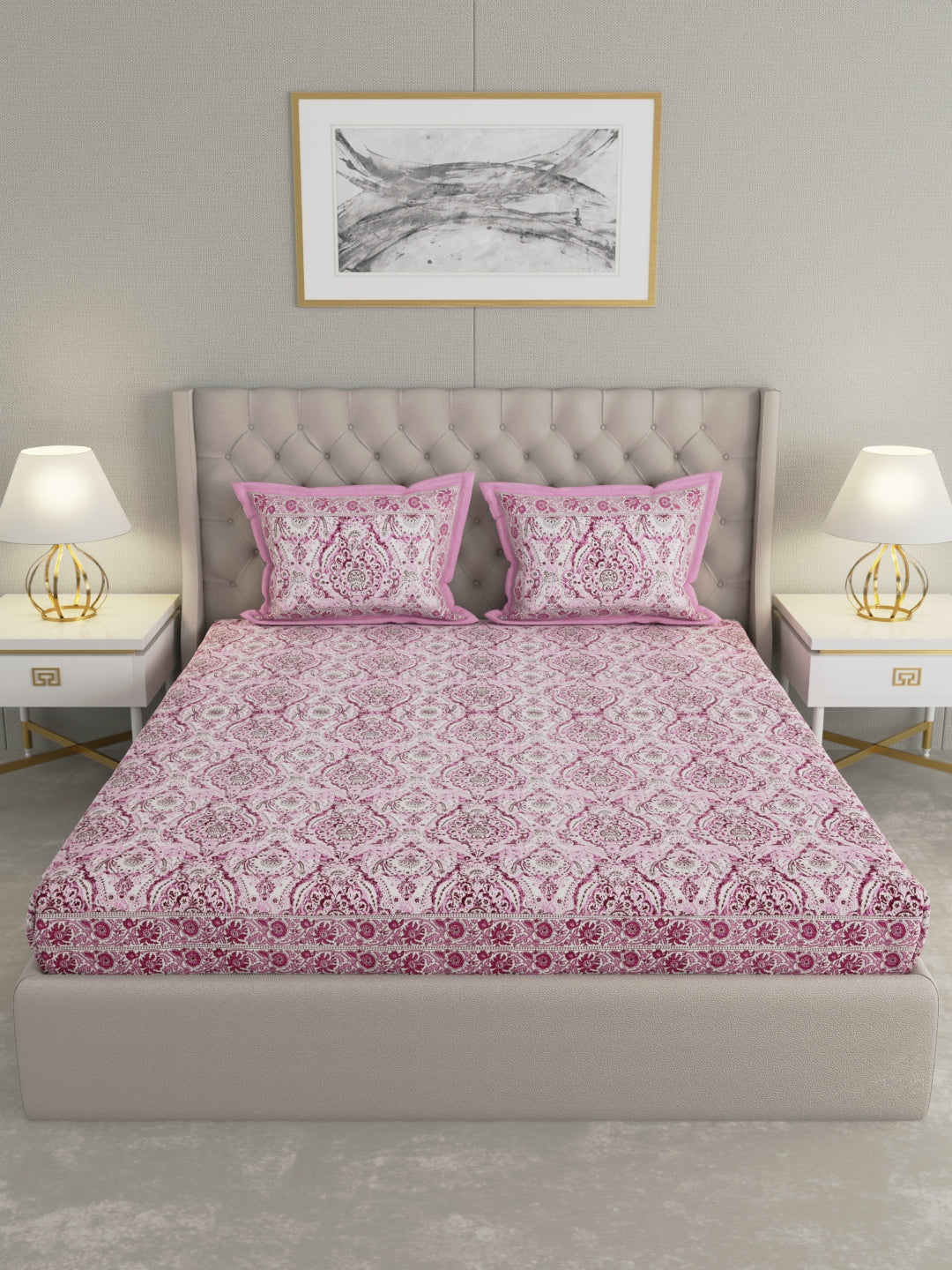 Pure Organic Cotton Bedsheet Hand Block Printed King Size with Pillow Covers 240 TC 90X108 inches
