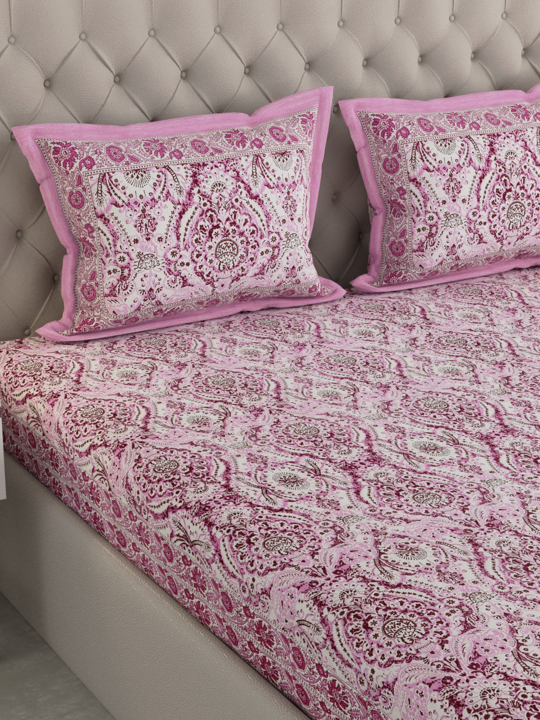 Pure Organic Cotton Bedsheet Hand Block Printed King Size with Pillow Covers 240 TC 90X108 inches