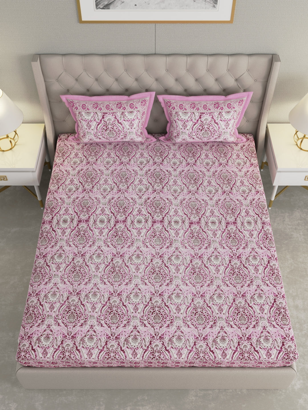 Pure Organic Cotton Bedsheet Hand Block Printed King Size with Pillow Covers 240 TC 90X108 inches